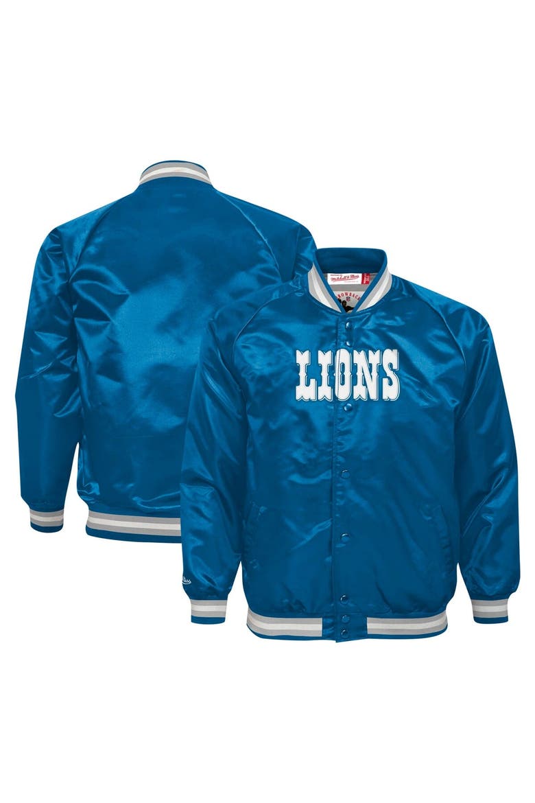 Youth Mitchell & Ness Blue Detroit Lions Satin Raglan Full-Snap Jacket, Main, color, Blue