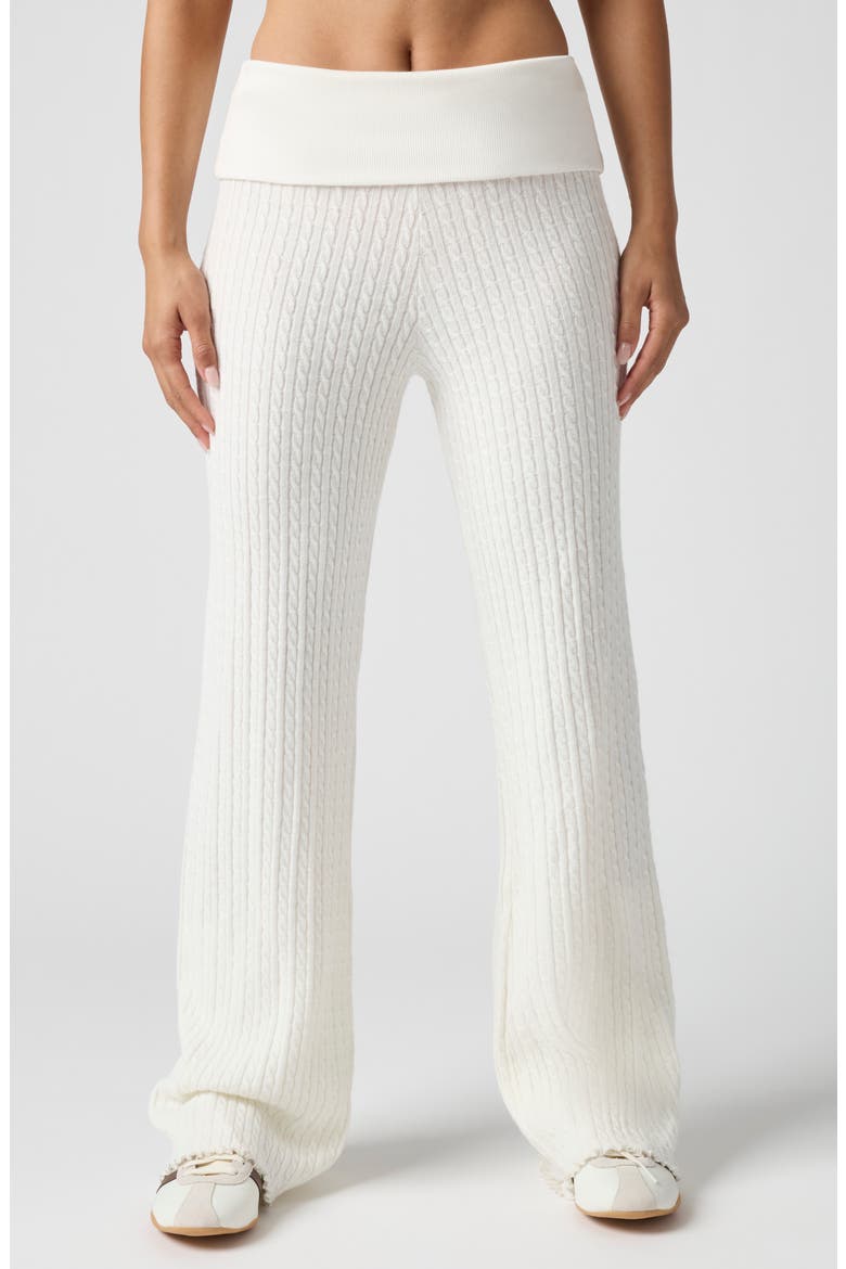 Mini Cable Stitch Foldover Sweater Pants, Main, color, JET STREAM
