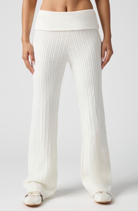 Mini Cable Stitch Foldover Sweater Pants