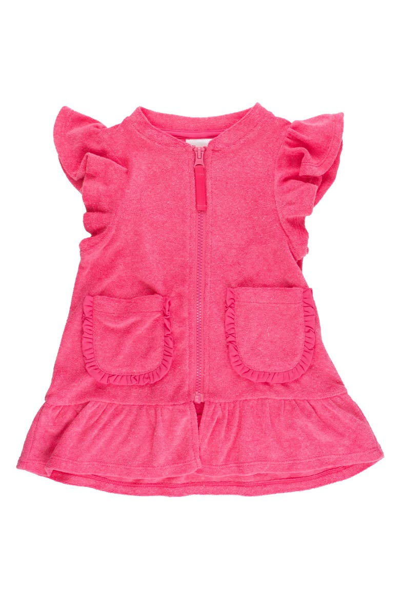 Terry Butterfly Sleeve Full Zip Cover-Up, Main, color, Hot Pink