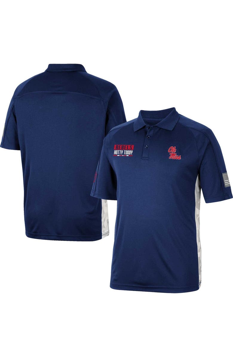 COLOSSEUM Men's Colosseum Navy Ole Miss Rebels OHT Military Appreciation Snow Camo Polo, Alternate, color, 