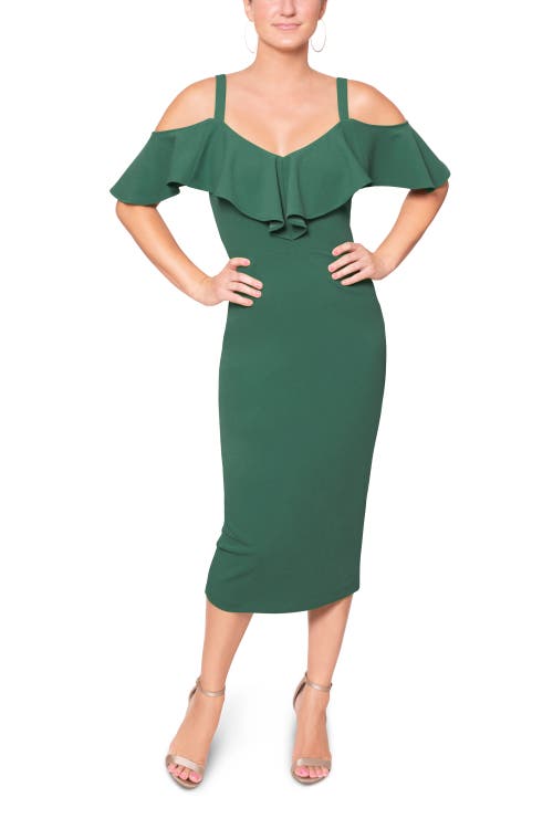 RACHEL Rachel Roy Marcella Off the Shoulder Ruffle Midi Dress in Spruce 