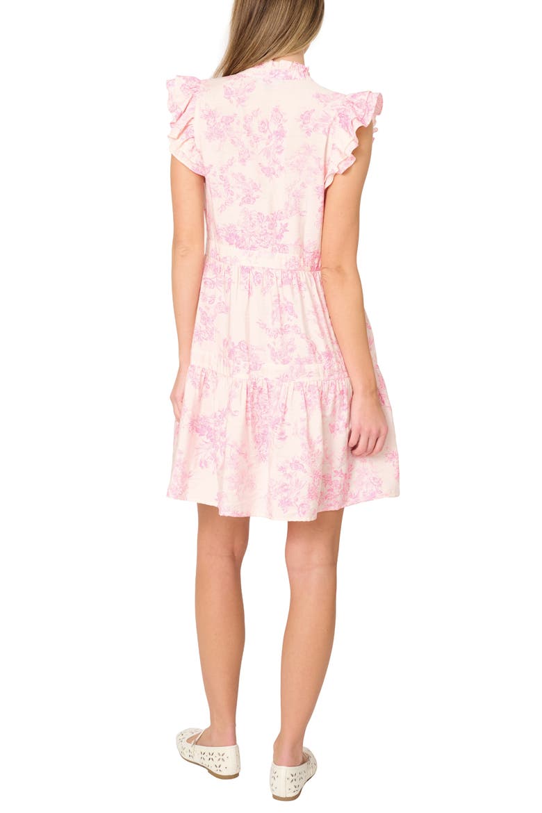 Print Flutter Sleeve Tiered Dress, Alternate, color, ROMANTIC TOILE