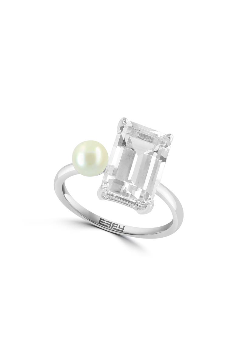 White Topaz & 5-5.5mm Cultured Pearl Ring, Main, color, WHITE