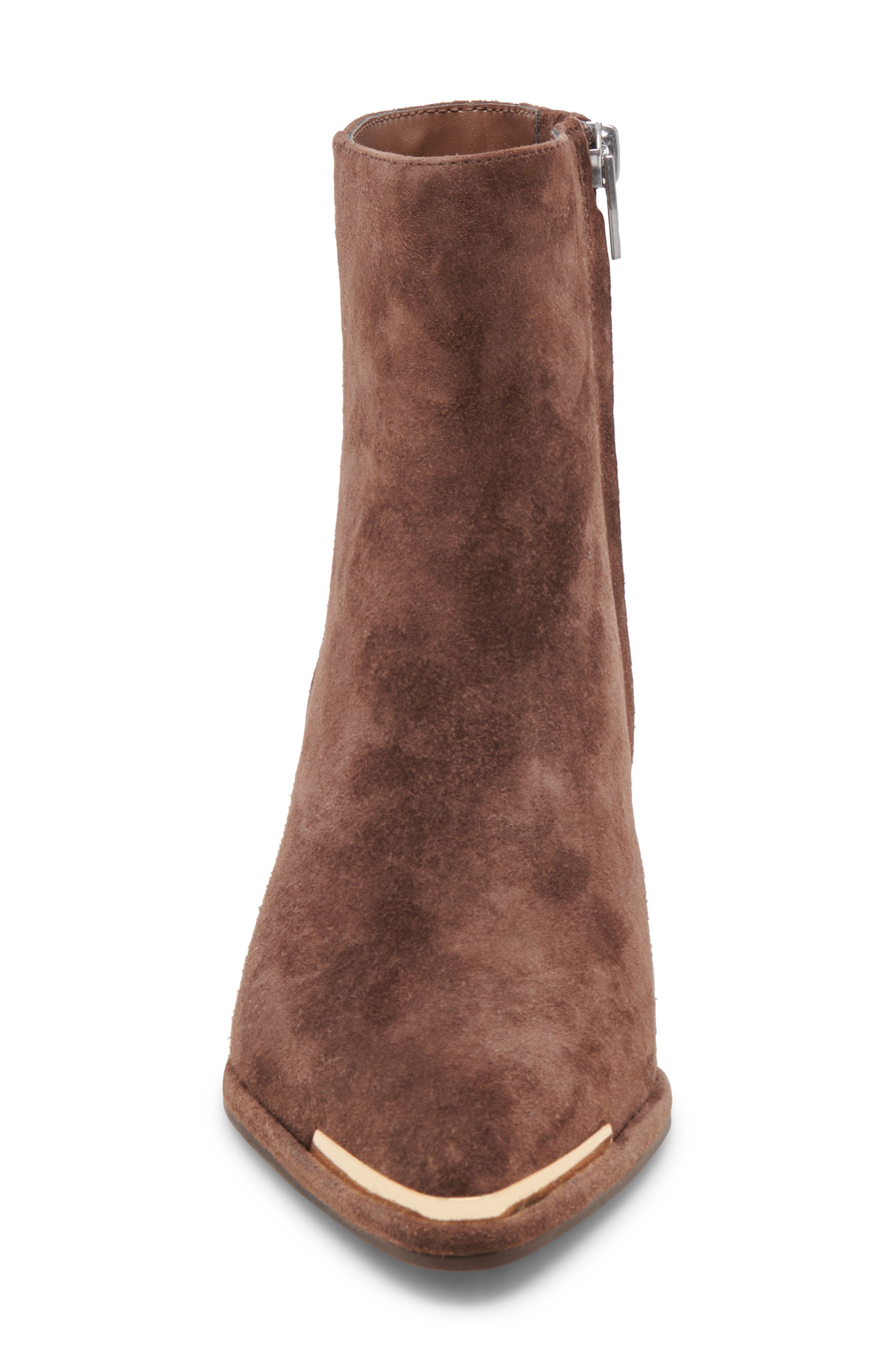 Nonah Pointed Toe Bootie, Alternate, color, DARK BROWN SUEDE