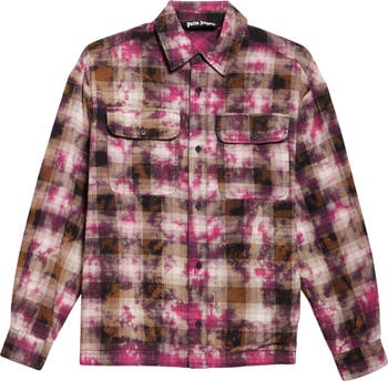 Curved Logo Plaid Button-Up Shirt