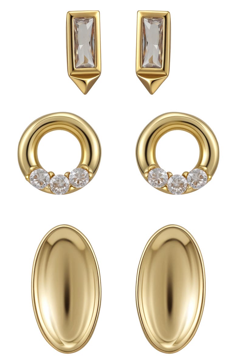 Vince Camuto Set of 3 Assorted Stud Earrings, Main, color, Gold