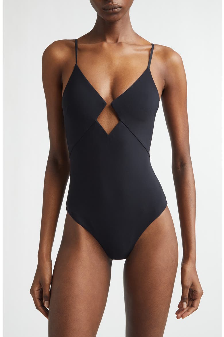 Roselight Diamond Wire One-Piece Swimsuit, Main, color, BLACK