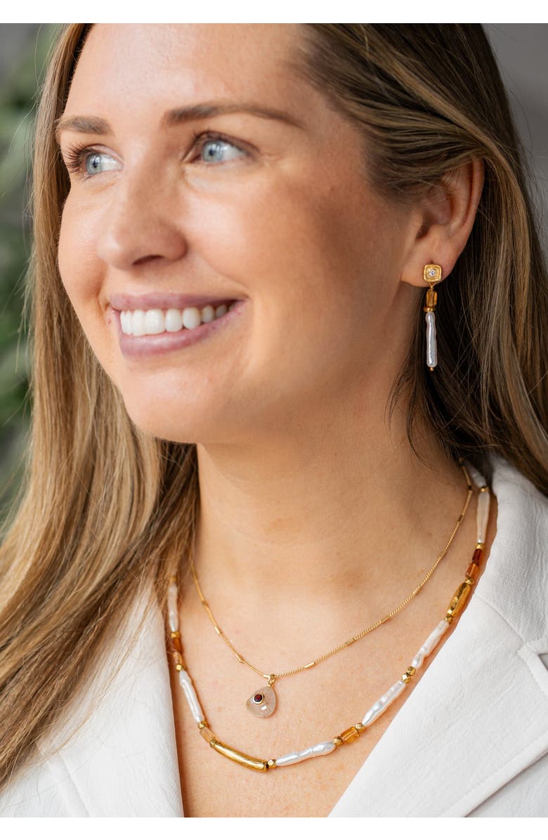 Loni Paul Jewelry Biwa Pearl and Garnet Necklace, Alternate, color, Gold