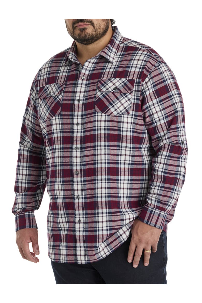 Big & Tall Plaid Rolled-Sleeve Sport Shirt, Alternate, color, RED MULTI