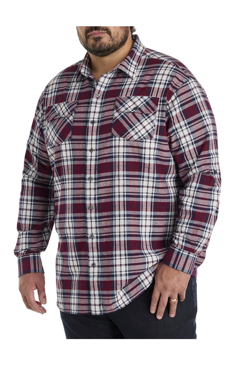 True Nation by DXL Big & Tall Plaid Rolled-Sleeve Sport Shirt, Alternate, color, Red Multi