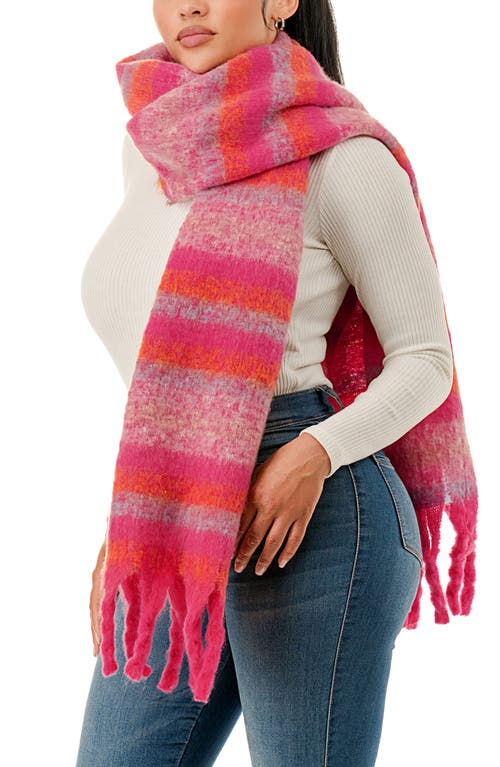 Marcus Adler Stripe Woven Fringe Scarf In Pink
