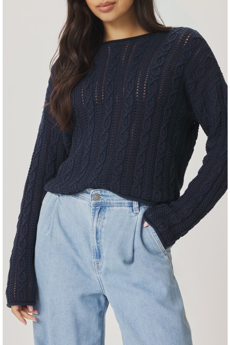 Brennan Cable Knit Cotton Sweater, Main, color, NAVY BLUE