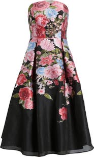 Eliza J Pleated Strapless Jacquard Cocktail Dress