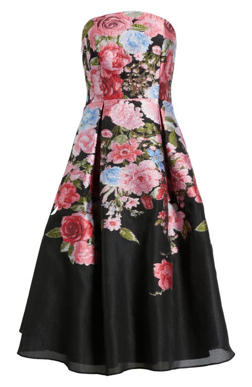 Eliza J Pleated Strapless Jacquard Cocktail Dress In Multi
