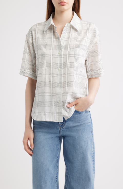 Connie Plaid Short Sleeve Cotton & Silk Button-Up Shirt