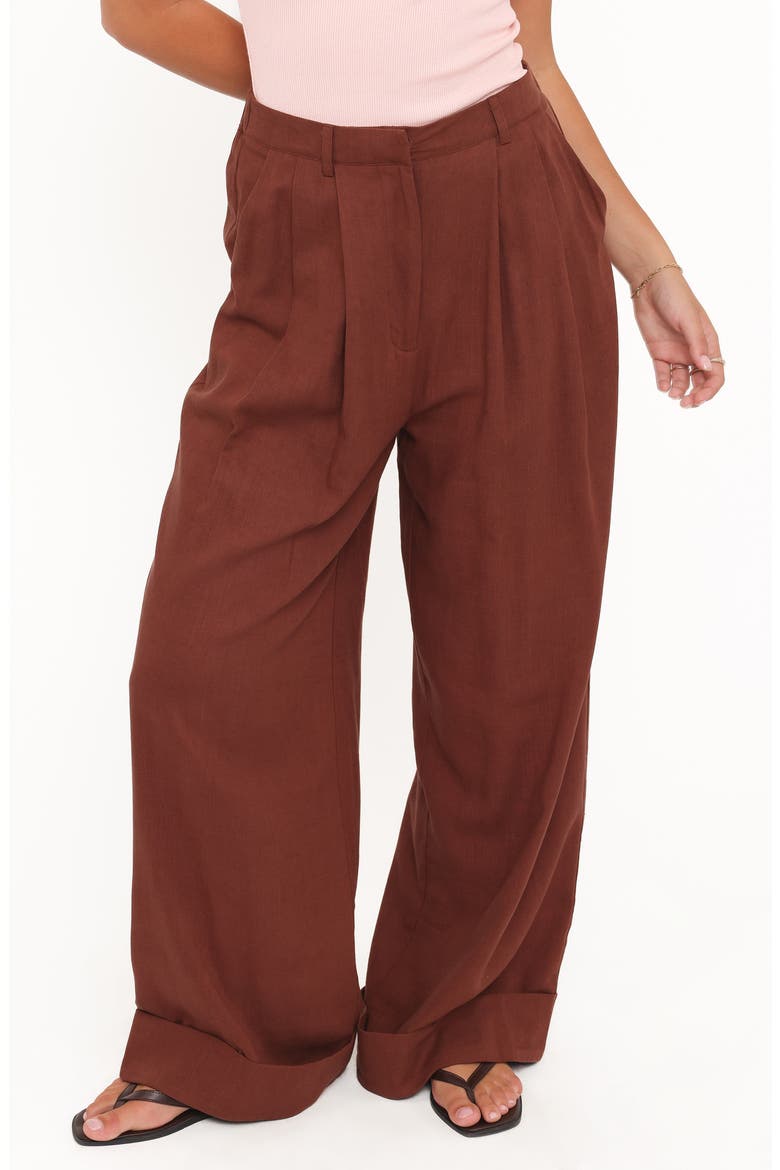 Elinor Cuffed Pleated Wide Leg Pants, Main, color, BROWN