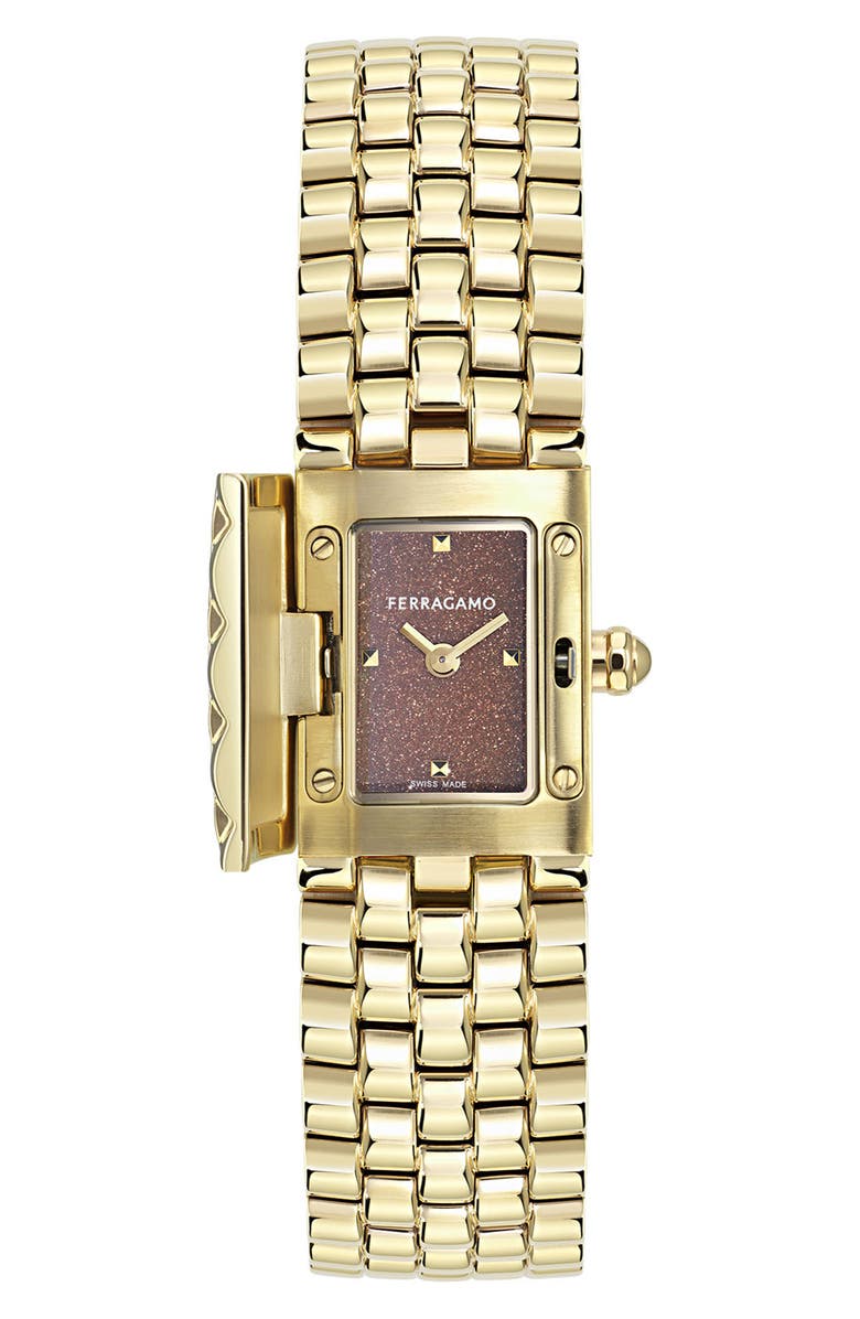 FERRAGAMO Secret Red Sandstone Bracelet Watch, 18.5mm x 30mm, Alternate, color, Ip Yellow Gold