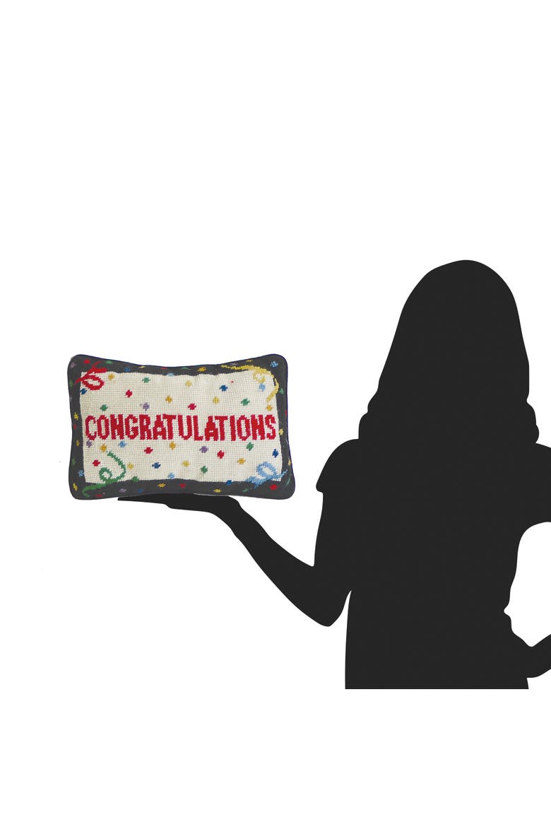 Congratulations Needlepoint Accent Throw Pillow, 8" x 12", Alternate, color, White