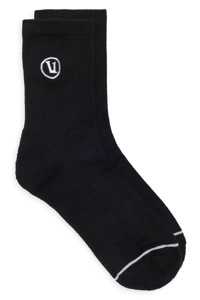 Logo Embroidered Quarter Socks, Alternate, color, BLACK