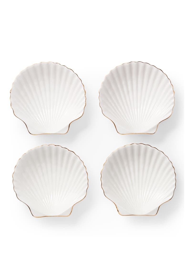 Set of 4 Shell Appetizer Plates, Alternate, color, WHITE
