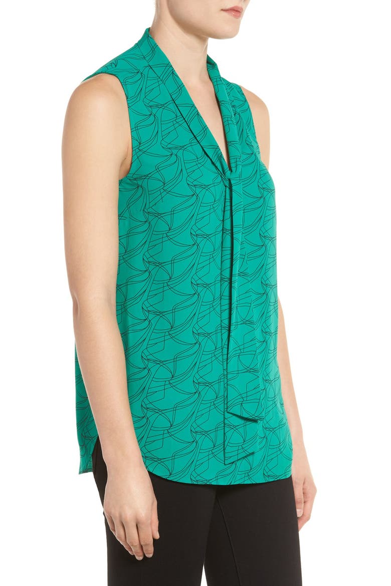 Tie Neck Sleeveless Blouse, Alternate, color, GREEN- BLACK WAVE LINES