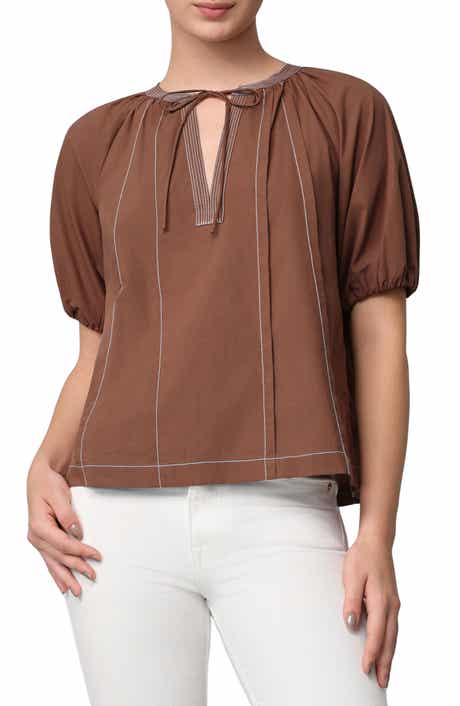 Contrast Stitch Puff Sleeve Top