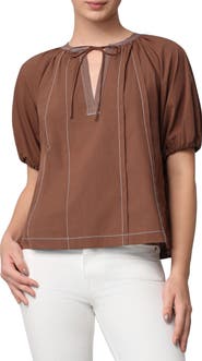 MELLODAY Contrast Stitch Puff Sleeve Top