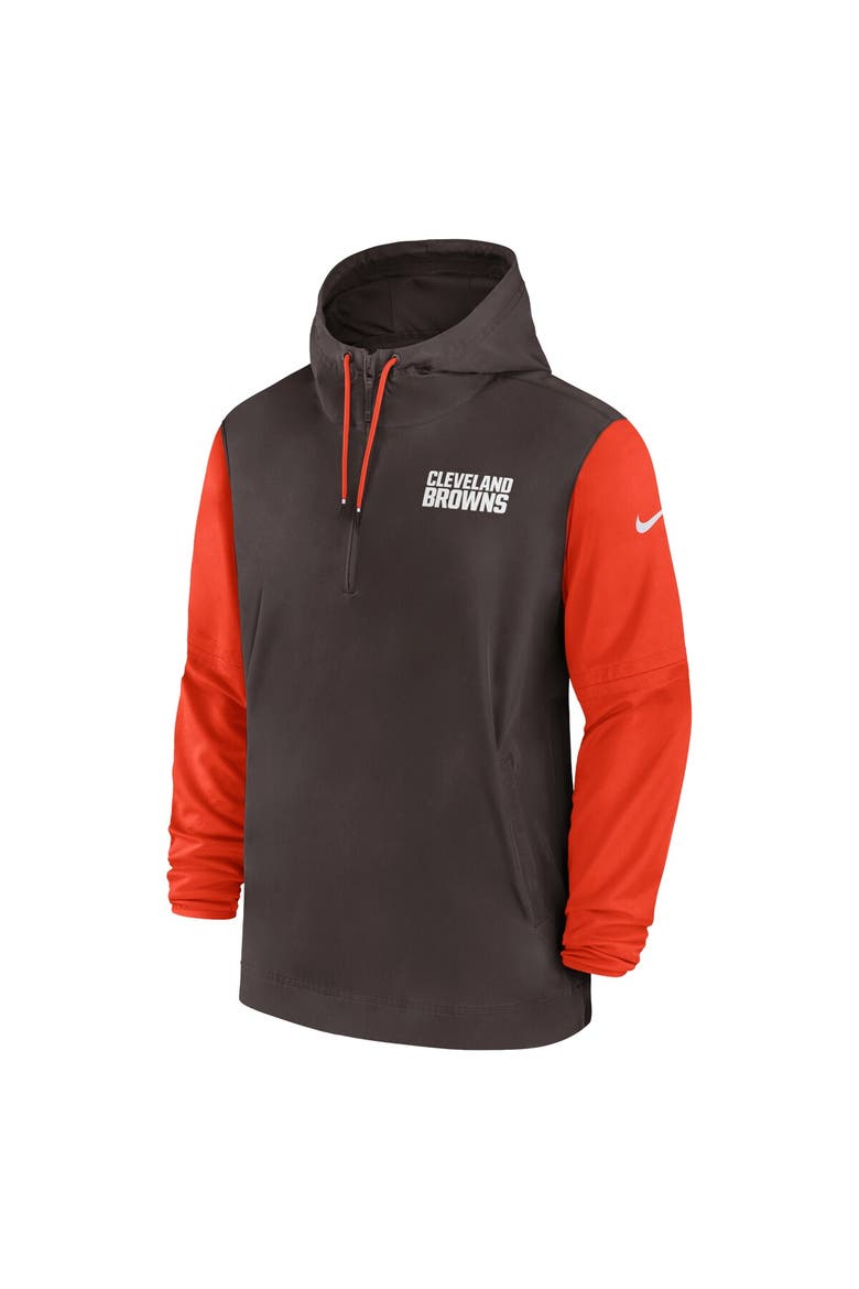 Men's Nike Brown/Orange Cleveland Browns 2024/25 Sideline Pre-Game Player 1/2-Zip Hoodie Jacket, Alternate, color, Brown