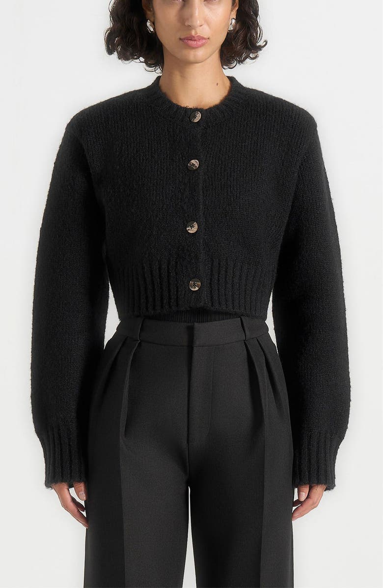 Manière De Voir Caren Brushed Wool Knit Cardigan, Alternate, color, Black