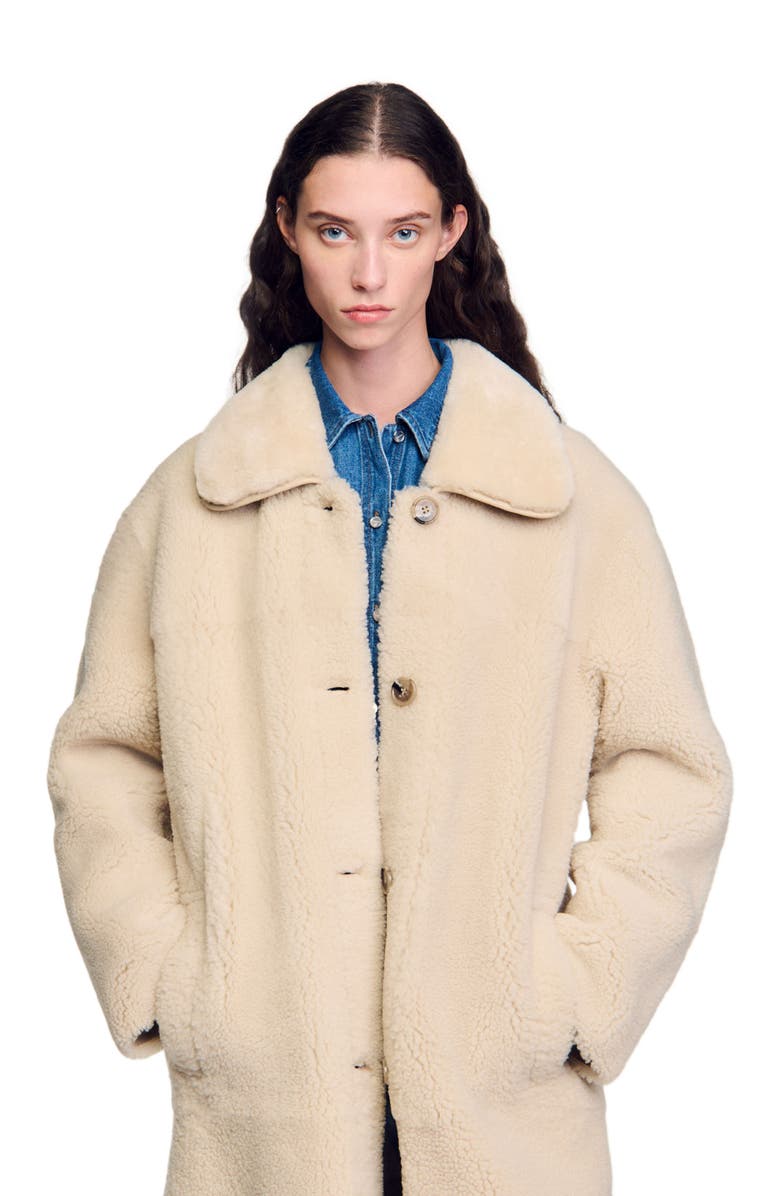 SANDRO Shearling coat, Alternate, color,