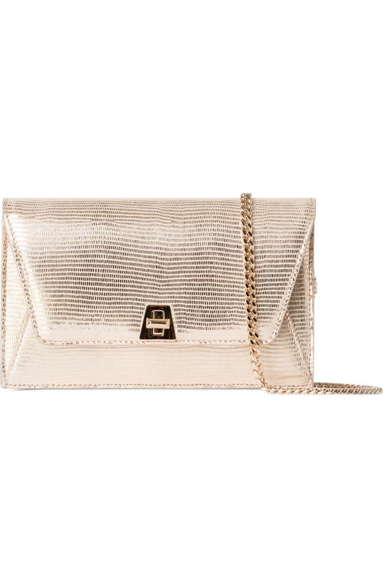 Akris Anouk Metallic Lizard Embossed Leather Crossbody Bag, Main, color, Stucco Metallic