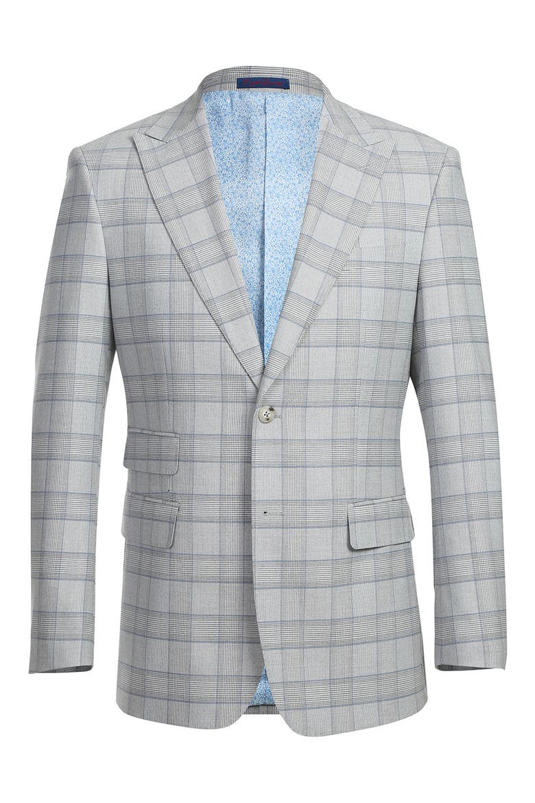 Plaid Trim Fit Peak Lapel Two-Piece Suit, Alternate, color, GRAY
