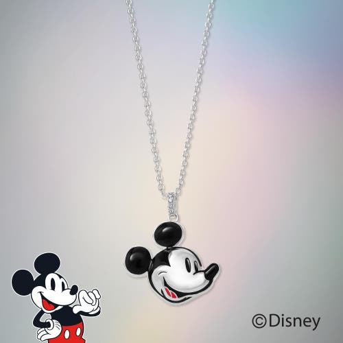 Disney 100th Anniversary Silver Plated Head Pendant, 18'' Chain In Metallic
