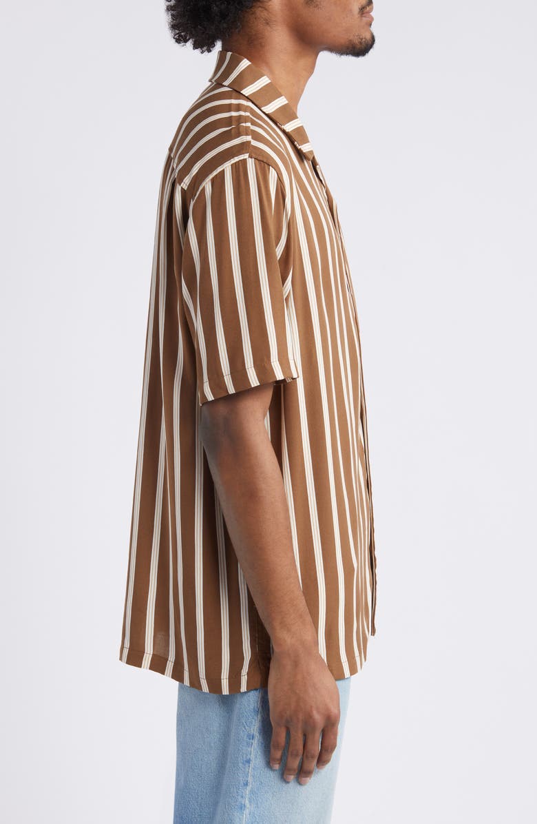 PacSun Terry Stripe Camp Shirt, Alternate, color, Brown/ White