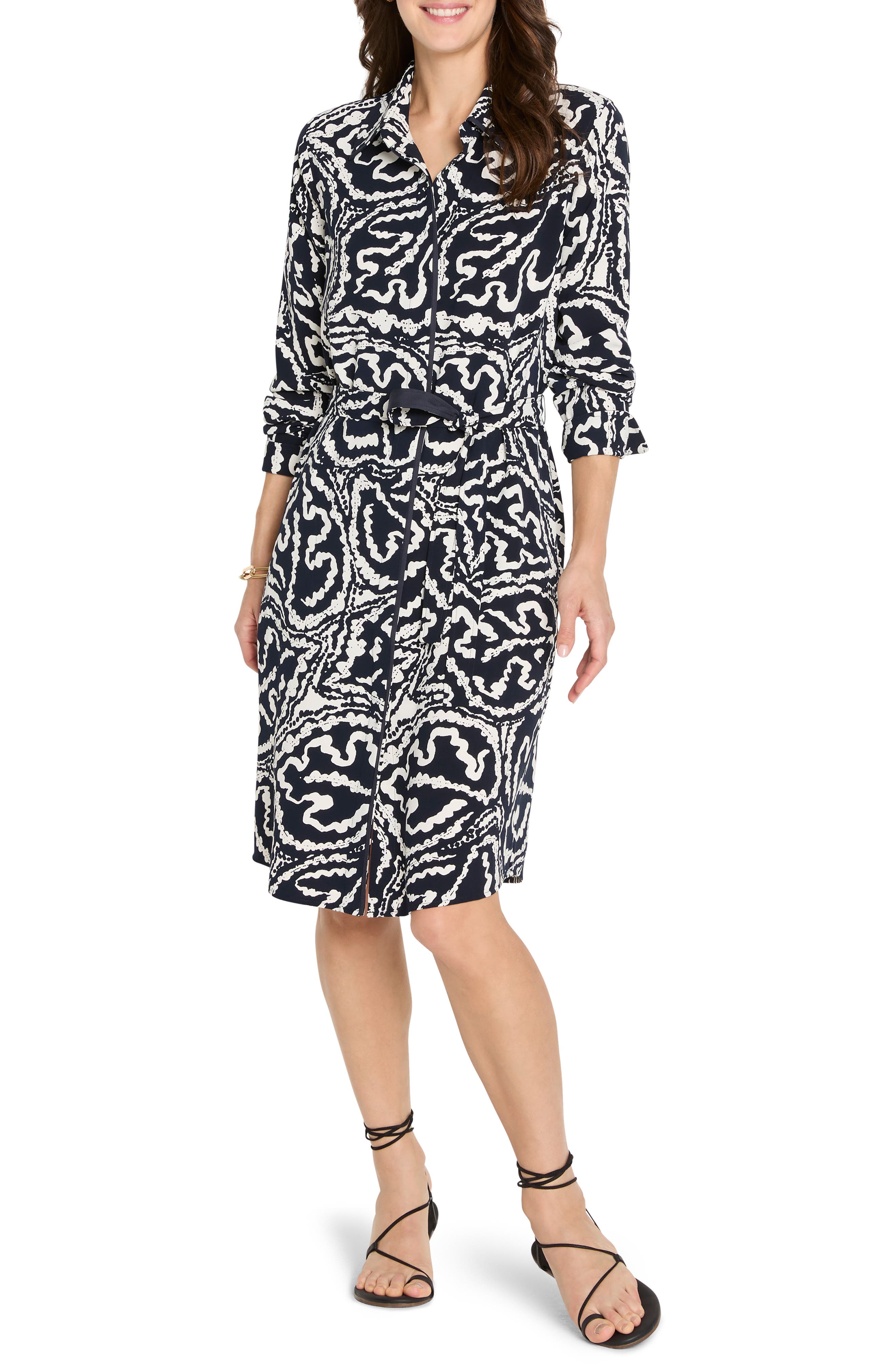 NIC+ZOE Indigo Leaf Double Crepe Shirtdress
