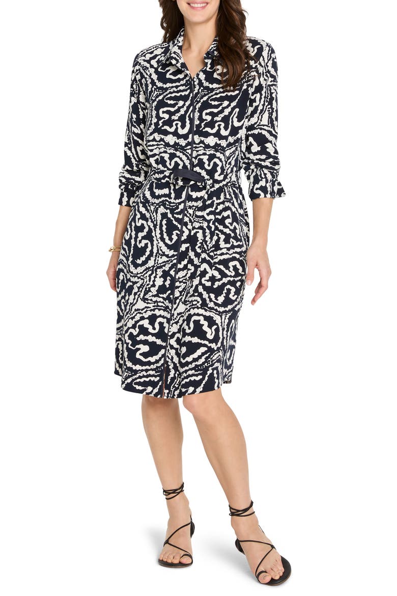 Indigo Leaf Double Crepe Shirtdress, Main, color, INDIGO MULTI