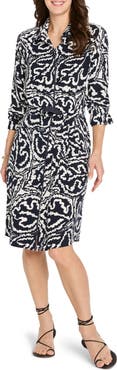 NIC+ZOE Indigo Leaf Double Crepe Shirtdress