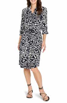 NIC+ZOE Indigo Leaf Double Crepe Shirtdress