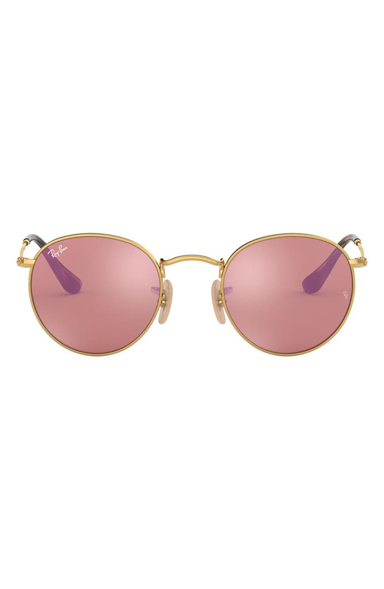 Ray-Ban Icons 50mm Round Sunglasses, Alternate, color, Gold/ Pink
