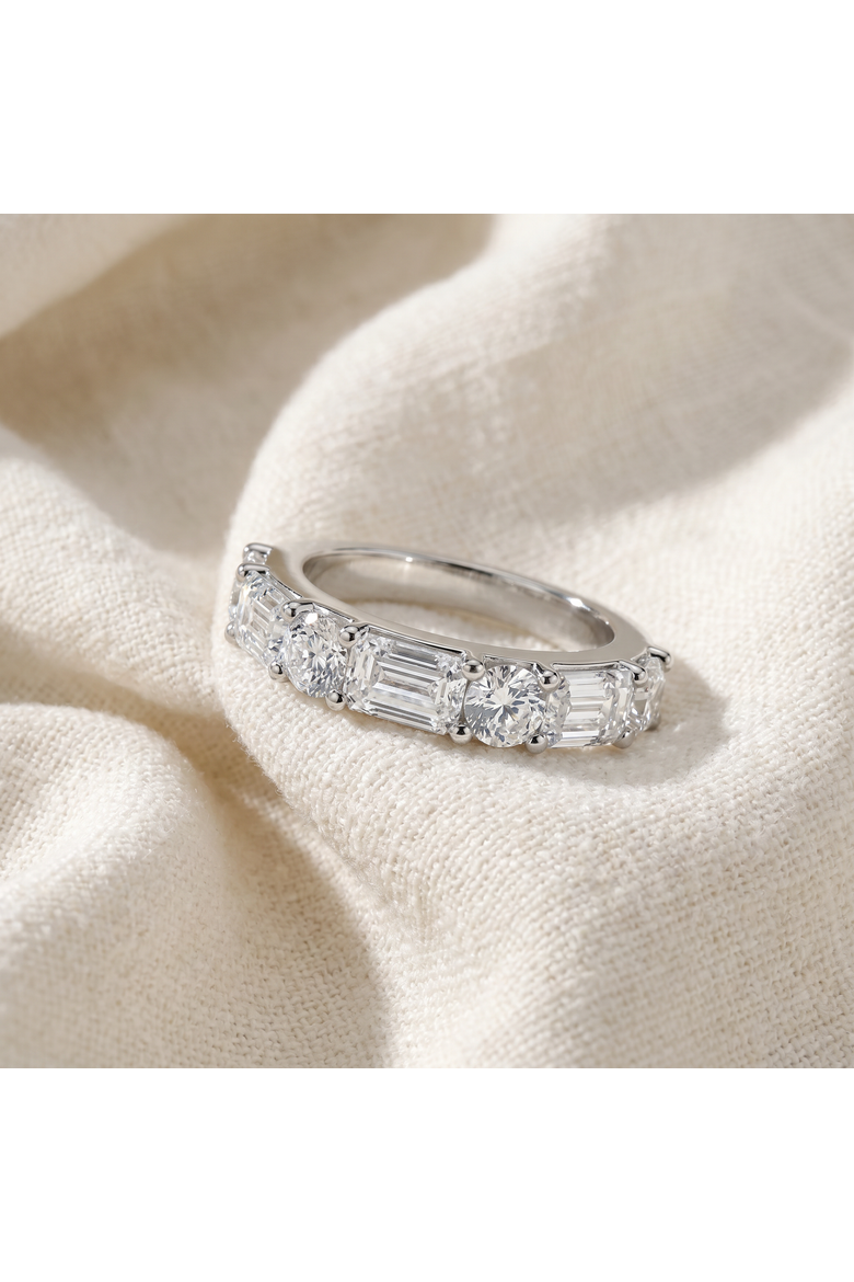 2.30Ct Emerald & Round Diamond Wedding Ring 14k Gold or Platinum Lab Grown, Alternate, color, 14k White Gold