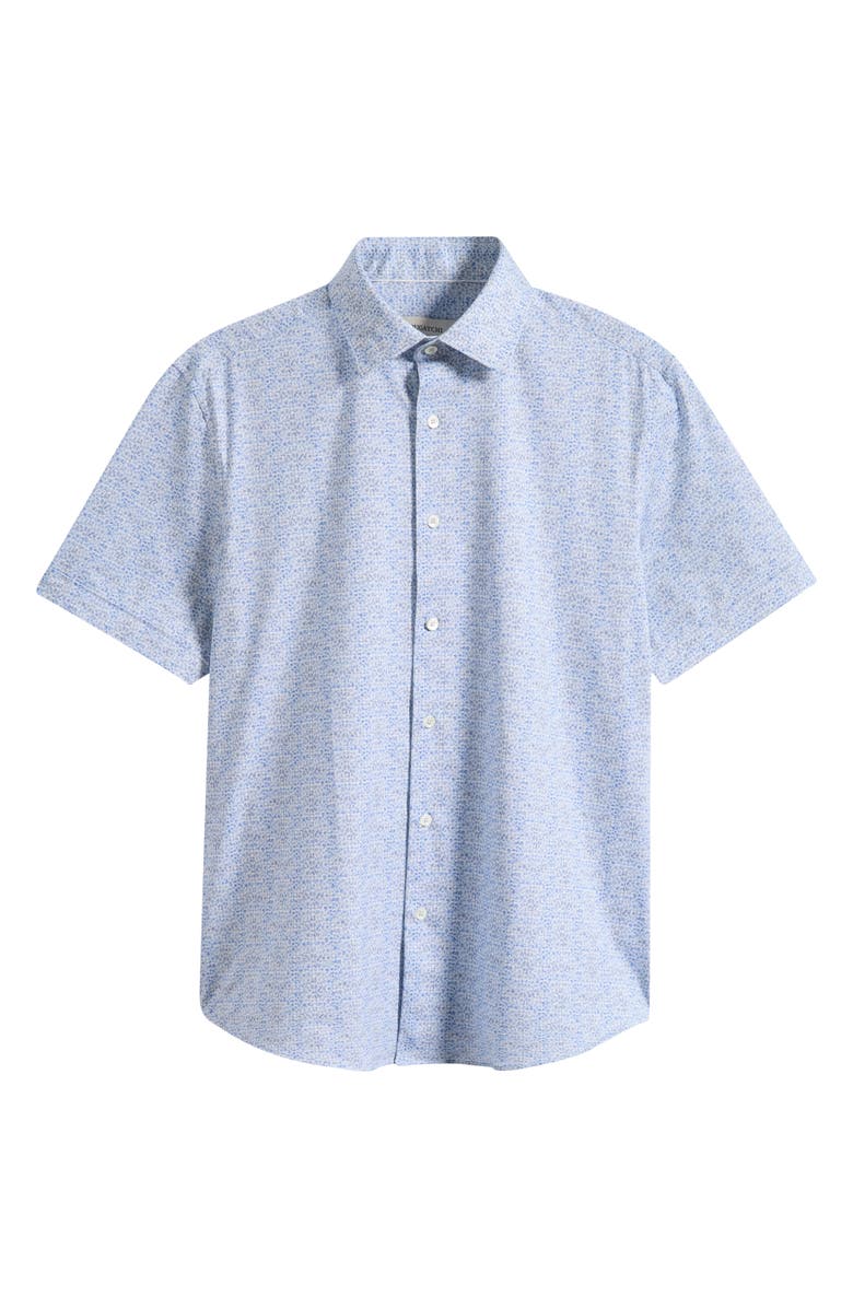 Bugatchi Miles OoohCotton<sup>®</sup> Geo Print Short Sleeve Button-Up Shirt, Main, color, Air Blue