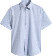 Bugatchi Miles OoohCotton® Geo Print Short Sleeve Button-Up Shirt