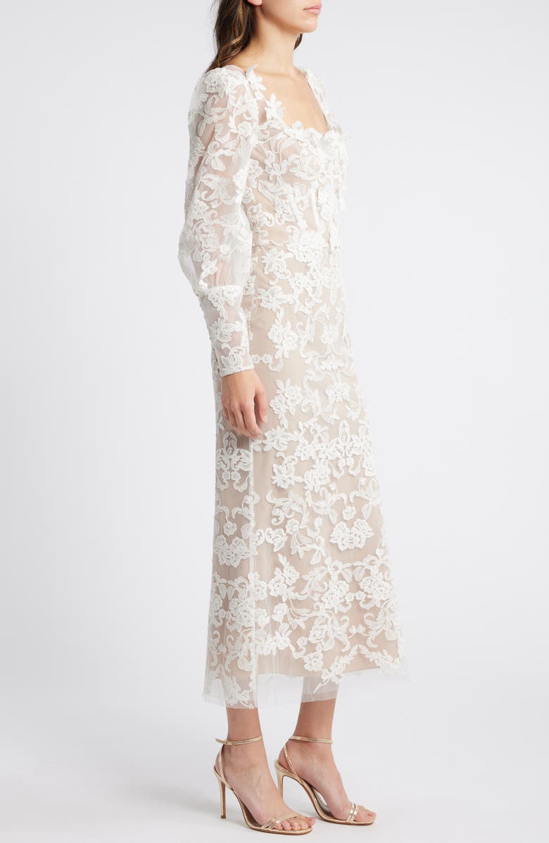 Marchesa Notte Corded Lace Long Sleeve Cocktail Dress, Alternate, color, 