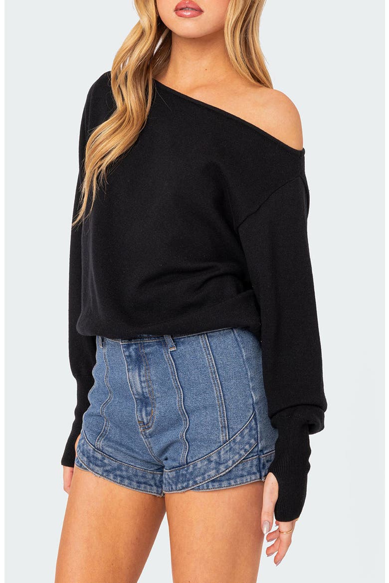 Oversize Off the Shoulder Sweater, Alternate, color, BLACK