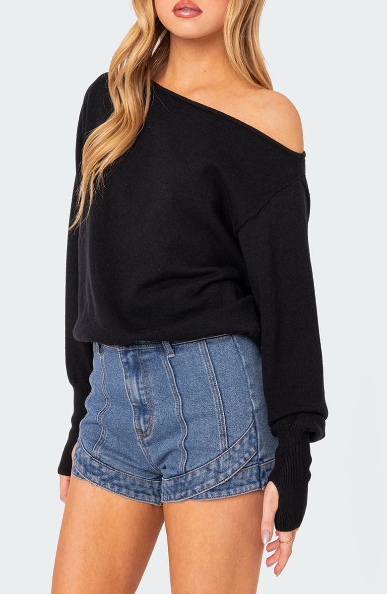 EDIKTED Oversize Off the Shoulder Sweater, Alternate, color, Black