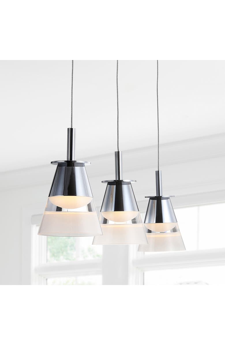 JONATHAN Y Alain 3-Light Adjustable Cascading Metal Integrated Linear LED Pendant, Alternate, color, Chrome/Clear