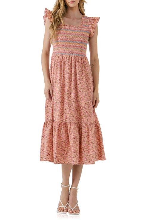 Floral Smocked Cotton Midi Dress