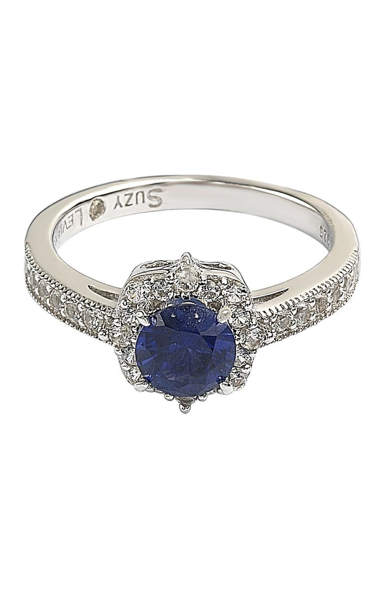 SUZY LEVIAN Sterling Silver Sapphire Center Stone & Lab Grown White Sapphire, Alternate, color, Blue
