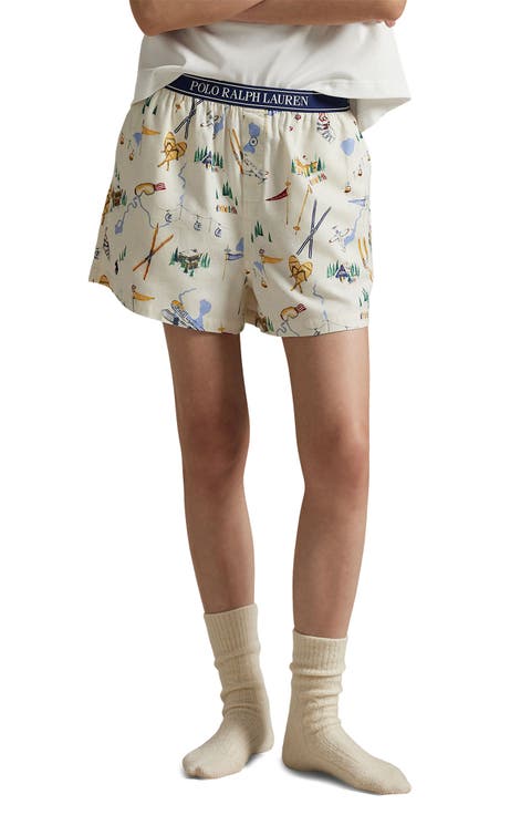 Print Cotton Boxer Pajama Shorts